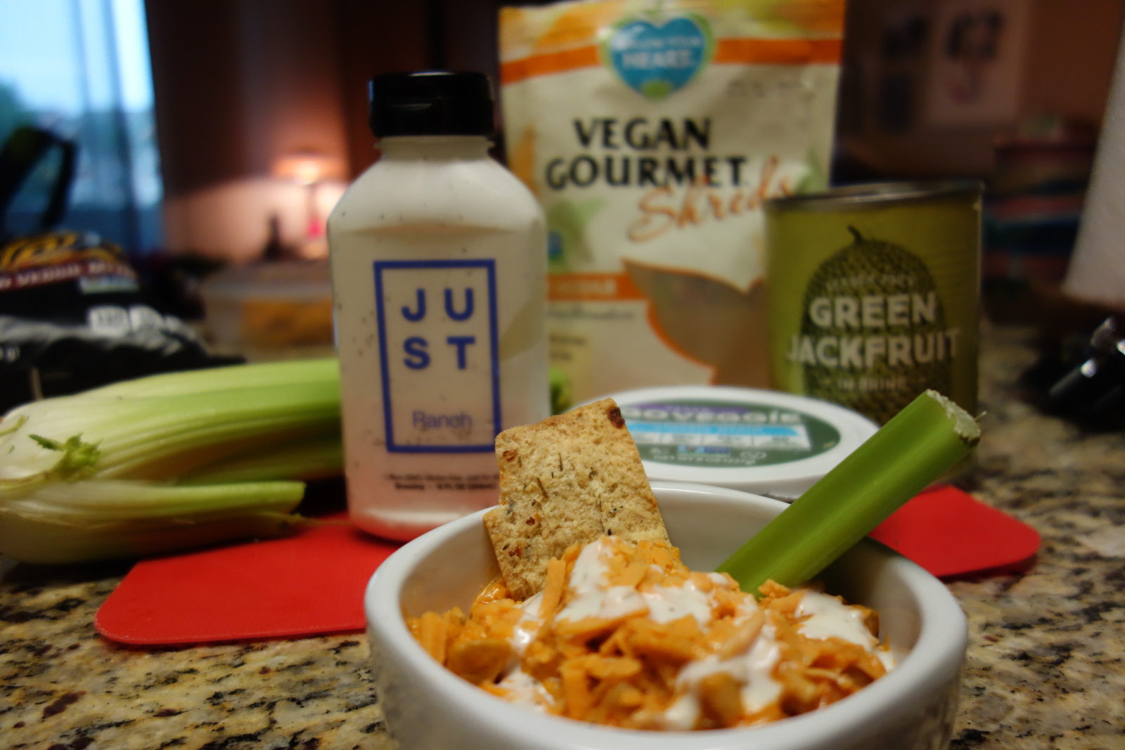 delicious vegan buffalo chicken dip with ingredients