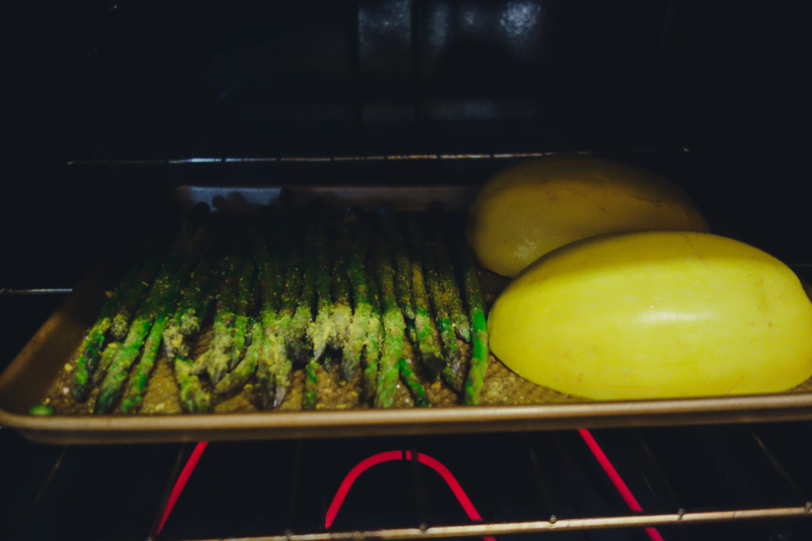 spaghetti squash alfredo in the oven